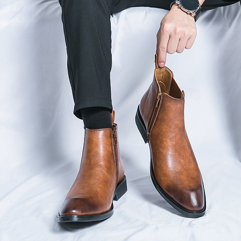 Men's Classic Brown Chelsea Boots with Smooth Finish, Timeless Ankle Boot Style for Gentlemen, Perfect for Business Casual, Office and Evening Events4