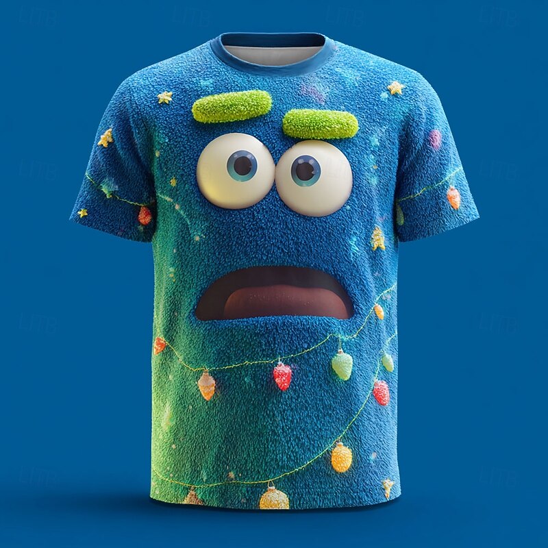 Men's Optical Illusion 3D Funny Emotes T Shirt Short Sleeve T shirt 3D Print Crew Neck Shirt Exaggerated Designer Party Daily Holiday Red Blue Purple Summer Spring All Seasons Clothing Apparel S M L