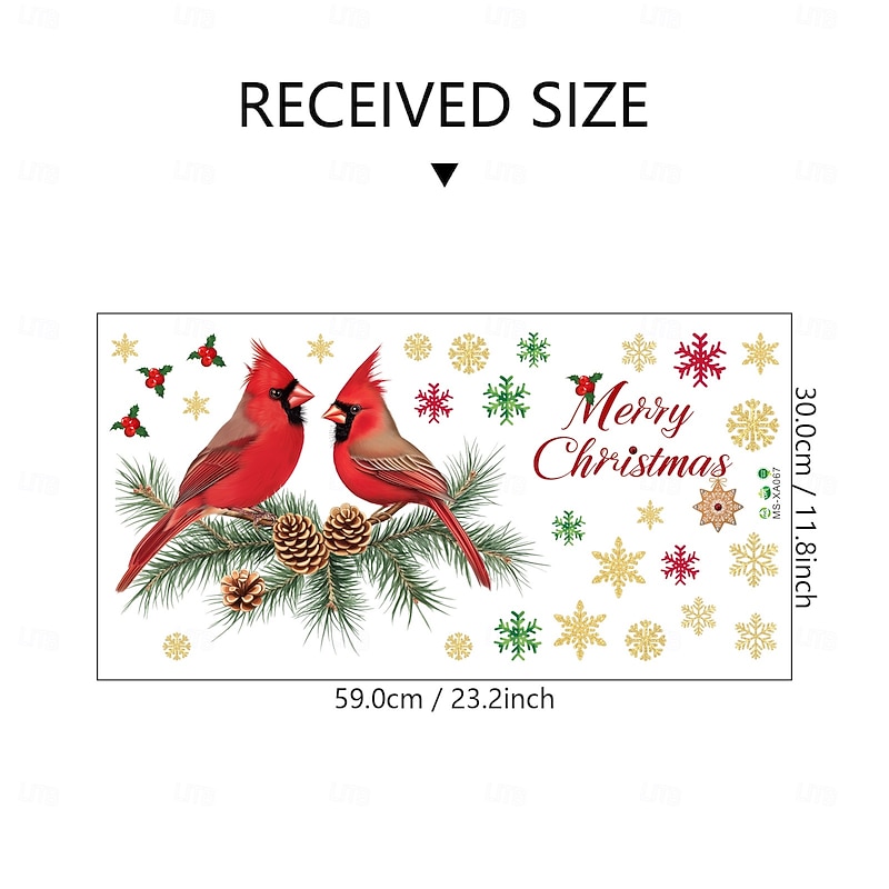 Christmas Sticker Wall Decals Colorful Parrot Pinecone Snowflake Removable Vinyl Mural Holiday Party Bedroom Entryway Home Background Decoration For Christmas Festival Atmosphere3