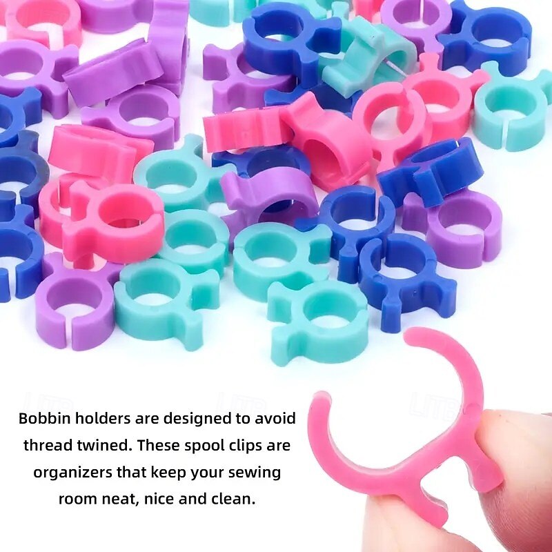 30/50/100PCS Thread Spool Clips – Spool Protectors and Thread Holders for All Popular Spool Sizes, Keep Threads Organized, Neat, Random Colors4