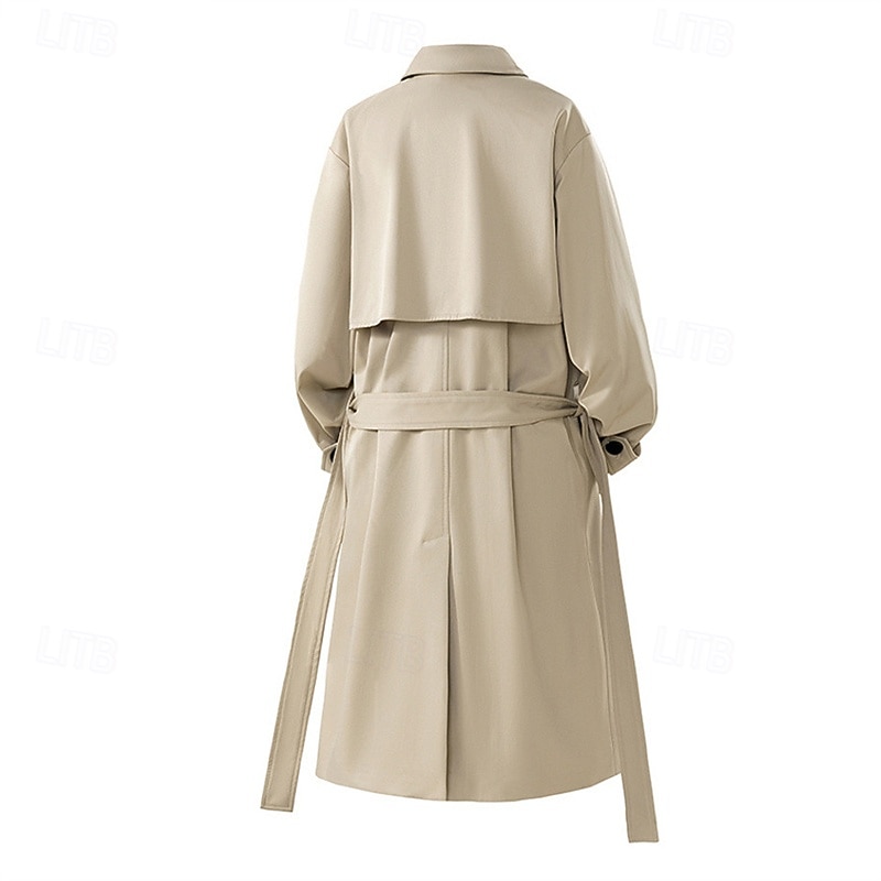 Men's Overcoat Trench Coat Long Trench Coat Vacation Daily Fall & Winter Polyester Windproof Soft Outerwear Clothing Apparel Fashion Classic Plain Pocket Lapel Double Breasted2