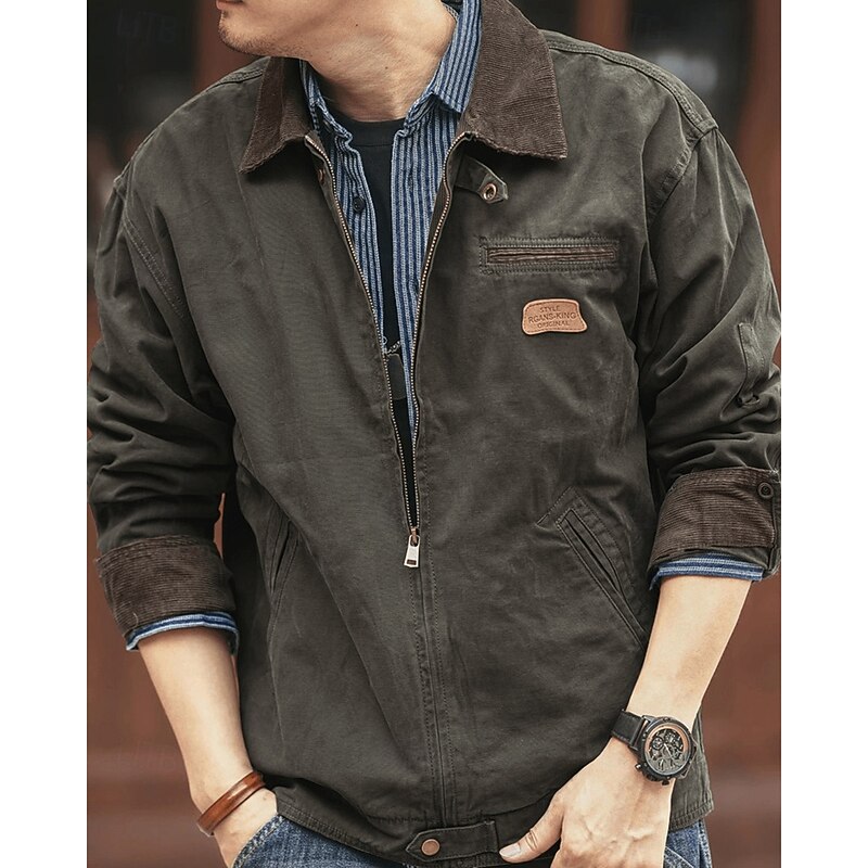 Men's Lightweight Jacket Cargo Jacket Casual Jacket Vacation Daily Wearproof Pocket Fall Winter Plain Fashion Classic Lapel Regular Black Brown Army Green Dark Gray Jacket3