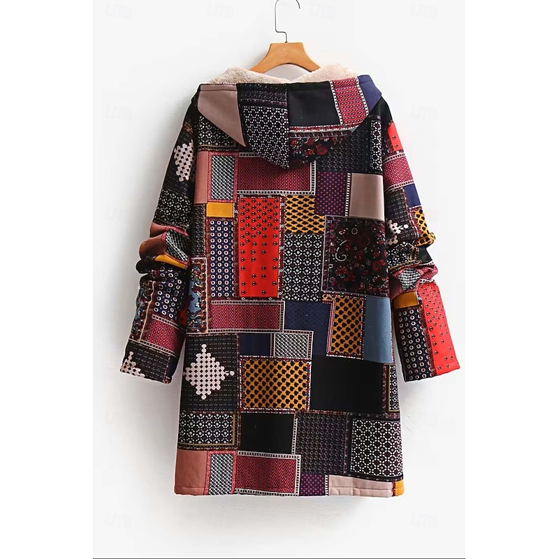 Women's Zip Up Hoodies Graphic Geometric Plaid Warm Active Vintage Long Sleeve Hooded Long Tops Home Work Dailywear Black Spring Fall Winter2