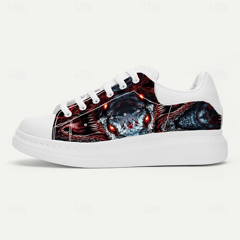Men's White Monster Graphic Sneakers Casual Lace-Up Horror Print Shoes for Halloween Parties, Cosplay, Streetwear Style and Everyday Outings4