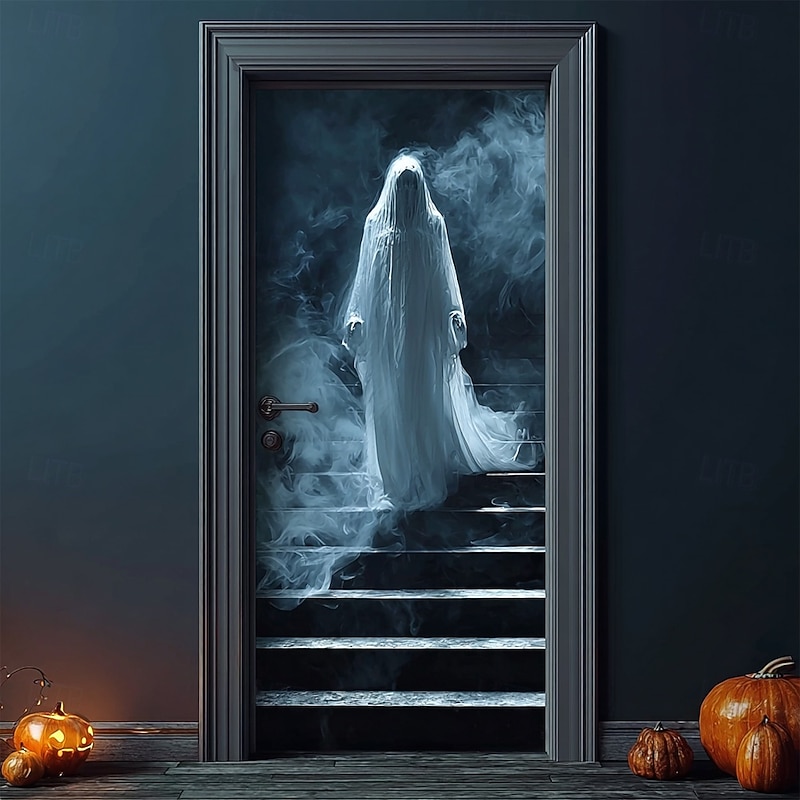 Halloween Door Cover Outdoor Banners Ghost Psychedelic Dark Punk Gothic Style Party Outdoor Shooting Backgrounds Front Door Wall Porch Home Decor