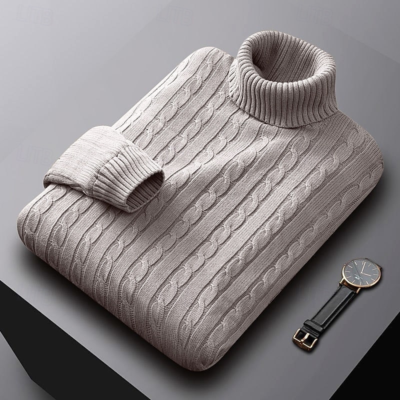 Men's Sweater Pullover Sweater Jumper Ribbed Cable Knit Regular Tops Knitted Slim Fit Plain Turtleneck Knitwear Contemporary Casual Daily Wear Clothing Apparel Fall Winter Black White L XL 2XL3