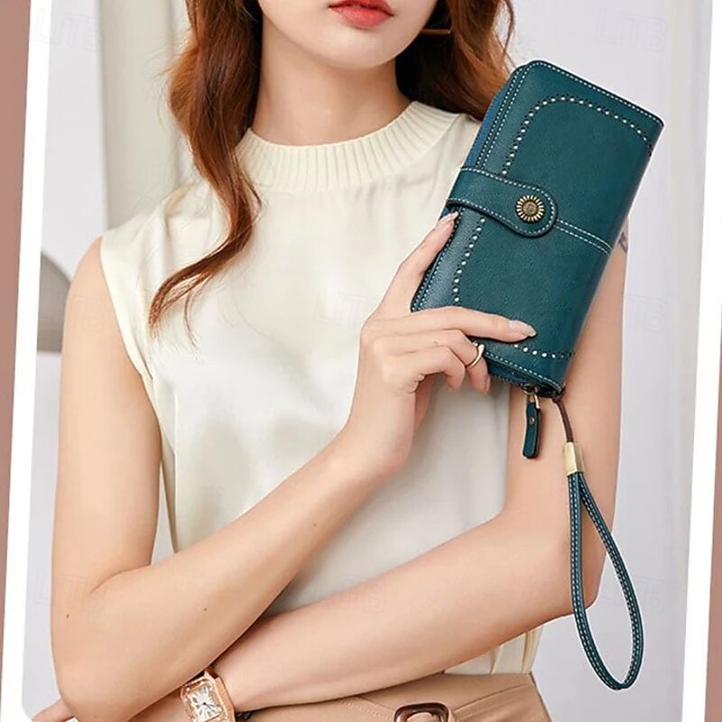 RFID Anti Magnetic Long Wallet Women Zipper Leather Purse Large Capacity Travel Clutch Stylish Credit Card Holder Bifold Organizer Fashionable Handbag For Daily Use4