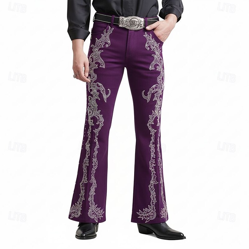 Men's Floral Print Flowers Disco Pants 60s 70s Bell Bottoms Mid Waist Western Vintage Retro Outdoor Vacation Casual Side Pockets Flared Leg Pants Trousers Spring Fall 3D Print Black Red Blue3