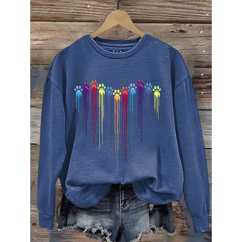 Women's Pullover Graphic Animal Warm Classic Casual Long Sleeve Crew Neck Regular Tops Home Street Dailywear Print White Pink Blue Orange Green Spring Fall Winter2