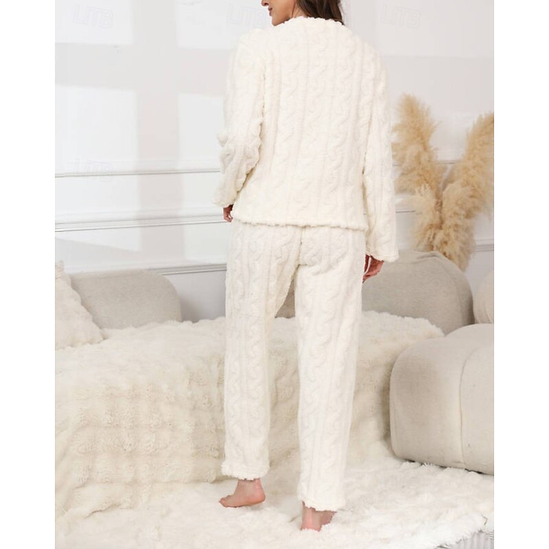 Women's Loungewear Pajama Set Casual Comfort Floral Pure Color Elastic Waist Pullover Pant Vacation Home Daily Long Sleeve Crew Neck Light Pink White powder Lotus Pink White Pink Winter Regular Fit4