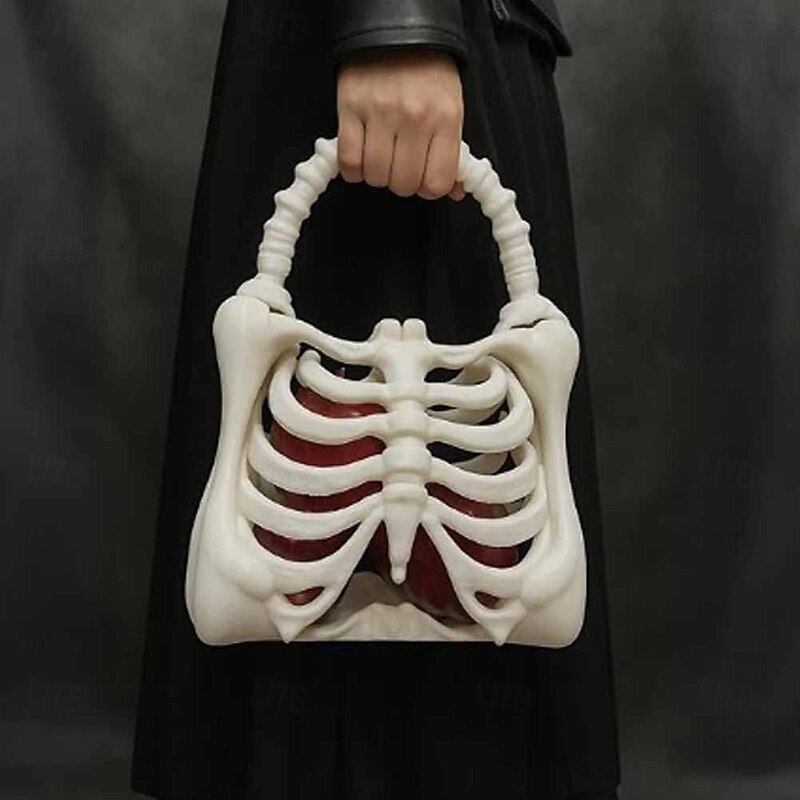 3D Printed Skeleton Bone Bag Gothic Skeleton Purse Spooky Realistic Ribcage Handbag Functional Pocket Halloween Themed Spooky Anatomical Dark Aesthetic Accessory for Women2