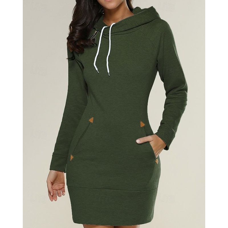 Women's Mini Dress Hoodie Dress Fashion Modern Outdoor Holiday Going out Regular Fit Plain Long Sleeve Hooded Black Red Green Light Grey Spring Fall