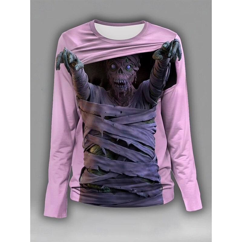 Halloween Women's T Shirt Graphic Skull Vintage Fashion Stylish Long Sleeve Crew Neck Round Neck Regular Tops Daily Weekend Print Yellow Blue Purple Green Summer Spring Fall2