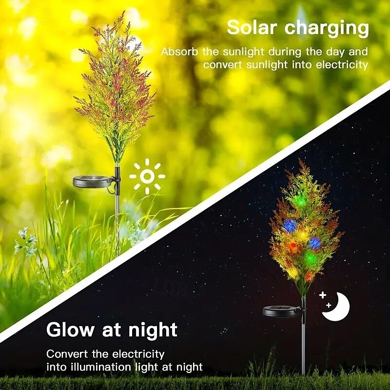 2PCS Solar Pine Tree Lights Christmas Garden Ground Lights Solar Tree Stump Lights Outdoor Path Waterproof Decoration New Year Home Yard Walkway Solar Landscape Lawn Lights3