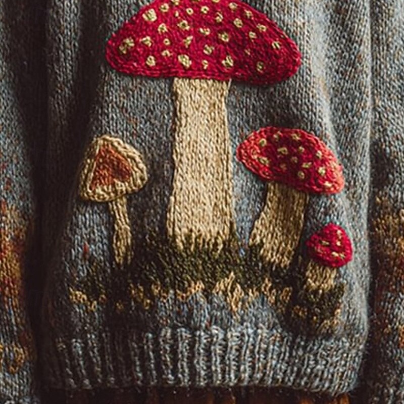 Women's Sweater Vintage Sweater Daily Casual Graphic Ribbed Crew Neck Knitted Print Long Sleeve Regular Tops Knit Outdoor Weekend Gray Fall Winter3