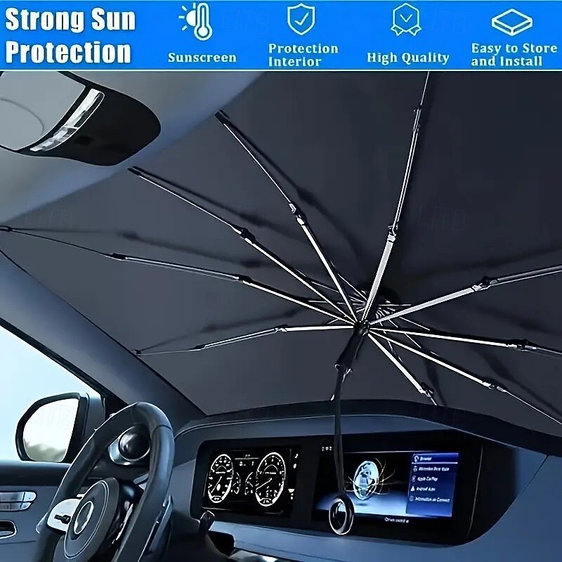 Car Sun Shade for Windshield – Heat-Blocking, UV Protection Sunshade with Privacy Curtain, Interior Accessory for Small Cars, Windshield Cover Umbrella2