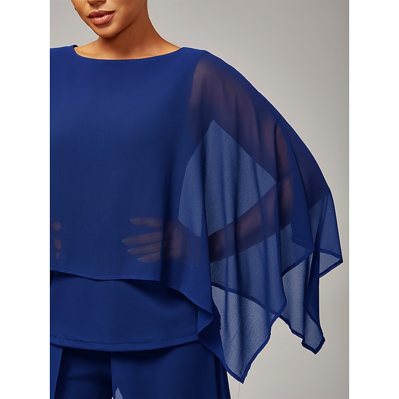 Women's Royal Blue Modal Chiffon Crewneck Sleeveless Cape Top Elegant Stylish Luxurious Casual Vacation Spring Summer Fall2