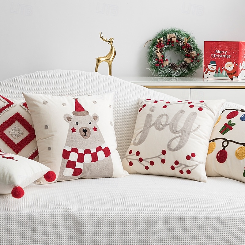 Ins Style Christmas Embroidered Pillow Cover, Holiday Decorative Cushion for Sofa, Bedside and Christmas Party Decor3