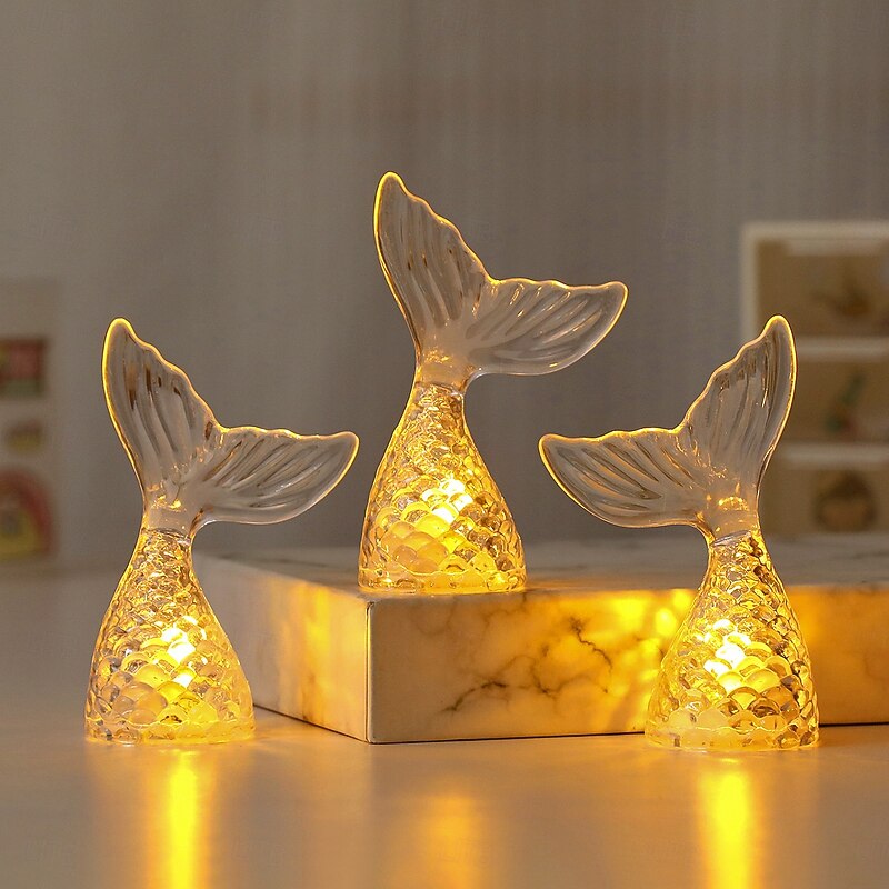 1 Pc 9.3 * 6CM Christmas and Halloween Mermaid Tail LED Electronic Candle Light Indoor and Outdoor Party Desktop Atmosphere Decoration Light Nightlight Decoration Light LR1130 * 3 Batteriesies2