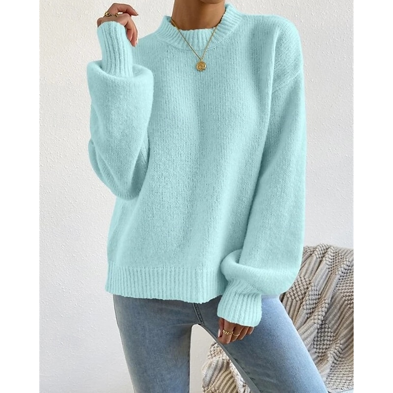 Women's Sweater Pullover Fashion Casual Pure Color Ribbed Mock Neck Knitted Long Sleeve Regular Tops Knit Outdoor Daily Weekend Blue Fall Winter4