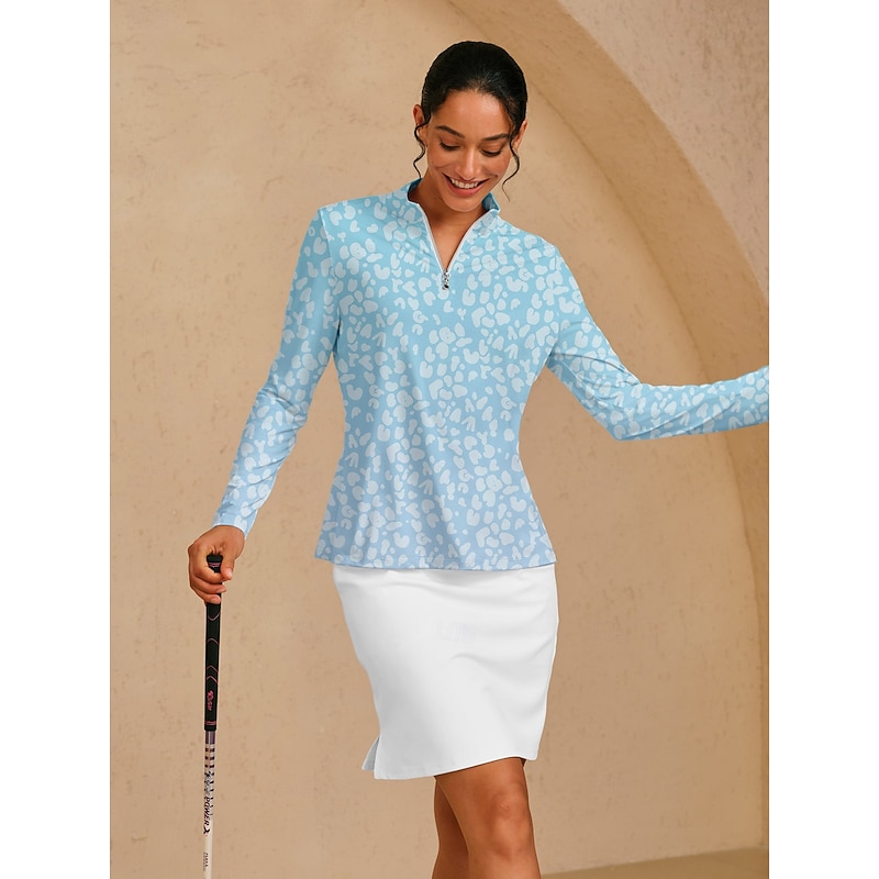 Women's Golf Polo Shirt Light Blue Long Sleeve Top Ladies Golf Attire Clothes Outfits Wear Apparel