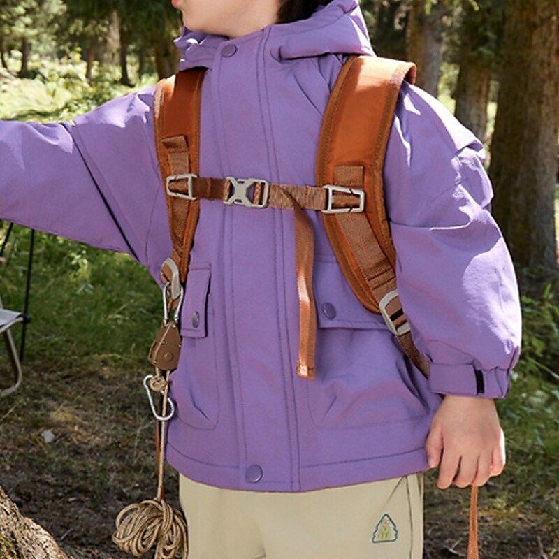 Kids Boys' Fleece Jacket Hiking Jacket Outdoor Jacket Outerwear Solid Color Long Sleeve Zipper Pocket Comfort Waterproof Windproof Coat Outdoor Fashion Daily Apple Green Purple ash-colored Spring Fall2