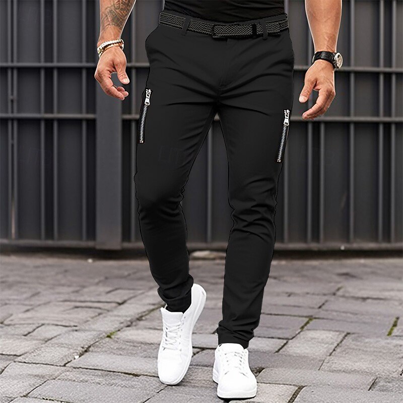 Men's Trousers Chinos Summer Pants Casual Pants Zipper Plain Comfort Breathable Casual Daily Holiday Fashion Basic Black Khaki