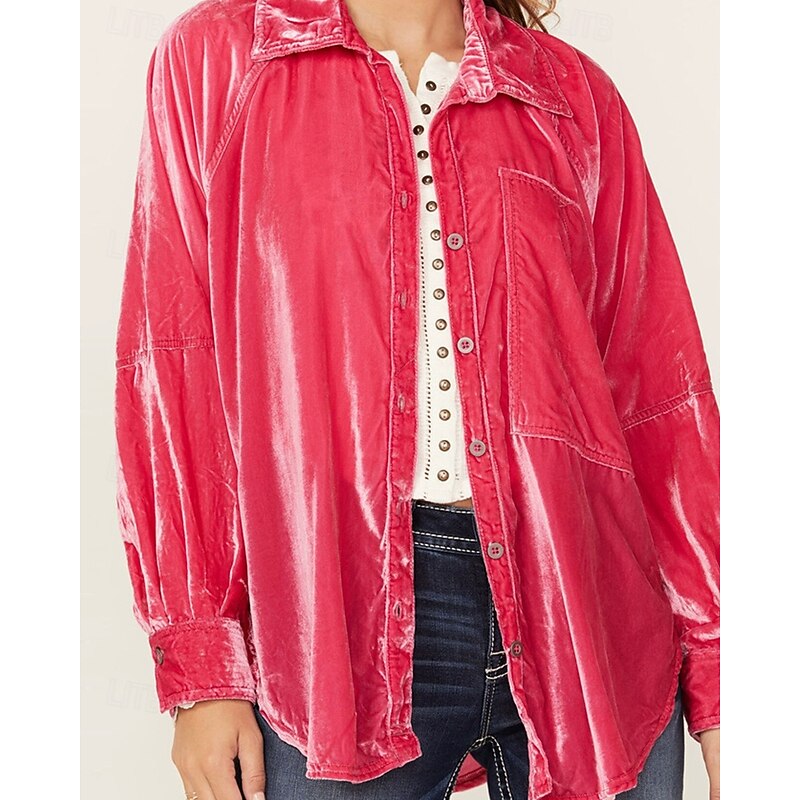 Women's Shirt Blouse Plain Modern Casual Long Sleeve Shirt Collar Regular Tops Daily Holiday Buttons Pink Purple Brown Green Fall4