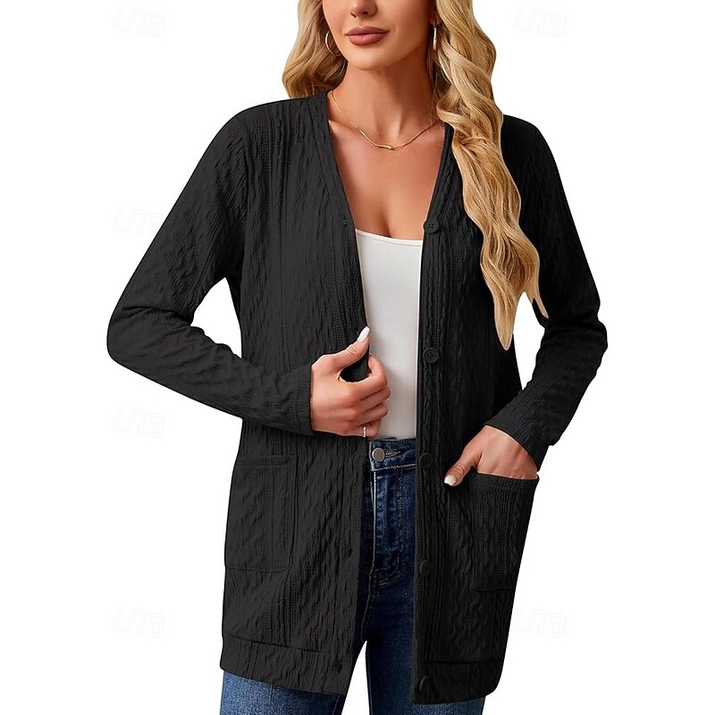 Women's Lightweight Cardigan Sweater Casual Long Sleeve Knit Cardigan Open Front Outwear Jacket with Pockets