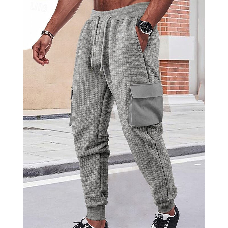 Men's Cargo Sweatpants Sweatpants Joggers Trousers Jacquard Drawstring Pocket Plain Comfort Sports Outdoor Daily Fashion Casual Black White Micro-elastic
