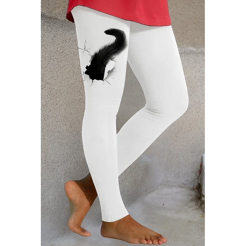 Women's Leggings Vacation Vintage Ethnic Style Full Length High Waist Graphic Animal Cat 3D Print Quick Dry Breathability Soft Stretchy Outdoor Home Causal White Fall Slim Fit3