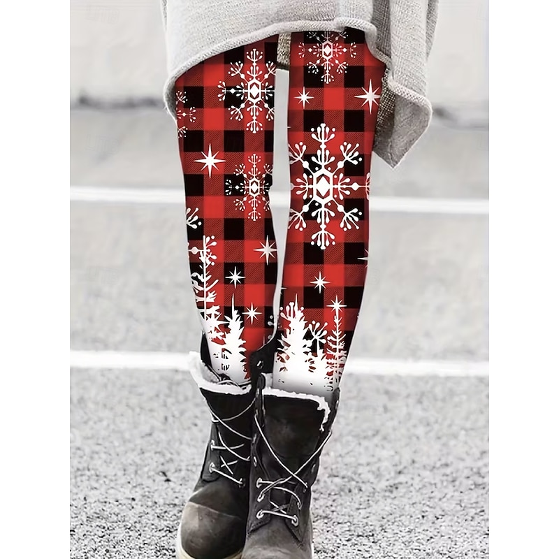 Women's Leggings Vacation Vintage Fashion Full Length High WaistPantsUgly Christmas Graphic Snowman Snowflake Printing Thermal Warm Soft Breathable Stretchy Formal Outdoor Vacation Black White Red
