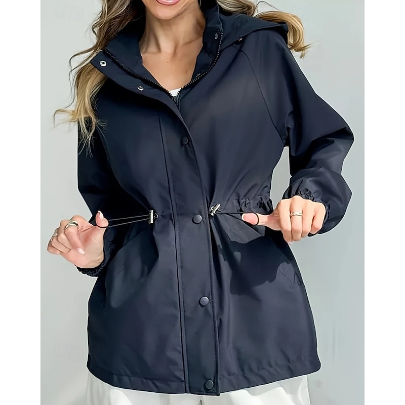 Women's Winter Coat Hoodie Jacket Warm Comfortable Zipper Pocket Casual Plain Vacation Daily Wear Going out Weekend Regular Hooded Regular Fit Long Sleeve Outerwear Navy Black Rose Red Fall Winter4