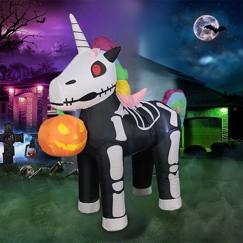 1 Pc 1.5M/5FT Halloween Color Skeleton Unicorn Pumpkin LED Inflatable Air Model Indoor and Outdoor Courtyard Garden Party Halloween Festival Atmosphere Decorative Light EU/US/UK/AU Plug3