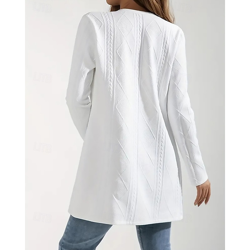 Women's Casual Jacket Comfortable Breathable Jacquard Fashion Daily Plain Outdoor Casual Daily Single Breasted Regular Crewneck Regular Fit Long Sleeve Outerwear Black White Spring Fall4