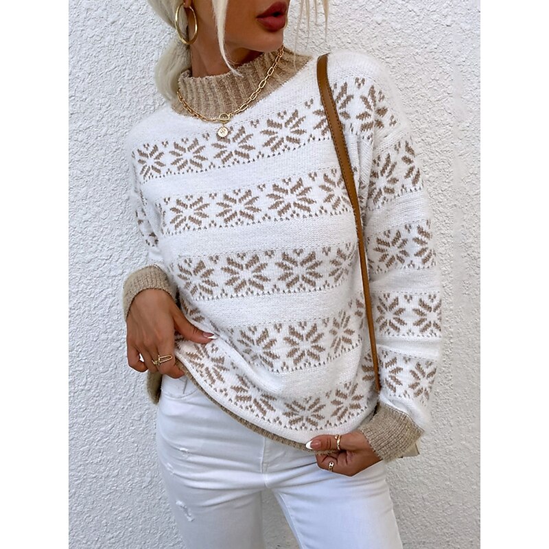 Women's Sweater Casual Soft Snowflakes Ribbed Turtleneck Knitted Long Sleeve Regular Tops Knit Outdoor Daily Weekend Pink Navy Blue Fall Winter