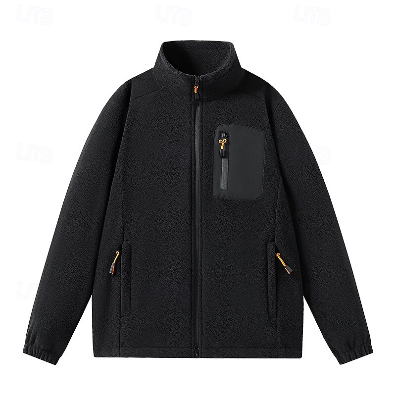 Men's Winter Jacket Fleece Jacket Casual Jacket Vacation Daily Thermal Warm Pocket Fleece Fall Winter Plain Fashion Streetwear Stand Collar Regular Black Pink Red Purple Green Jacket2