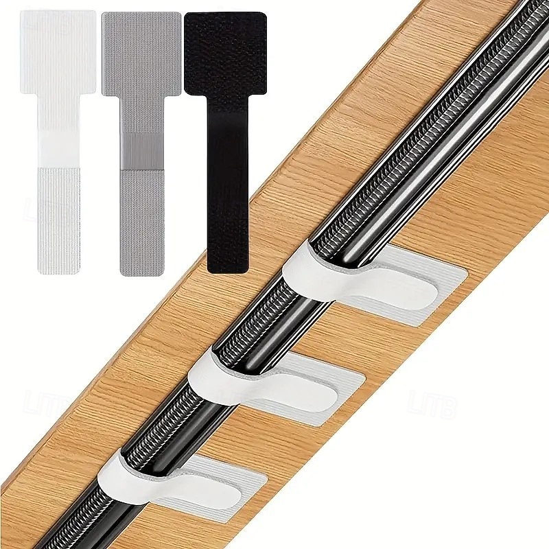 50pcs Self-Adhesive Heavy Duty Velcro Cable Ties – Black, Gray & White, Multi-Purpose Desktop & Office Cord Management Straps, Nylon Organizer2