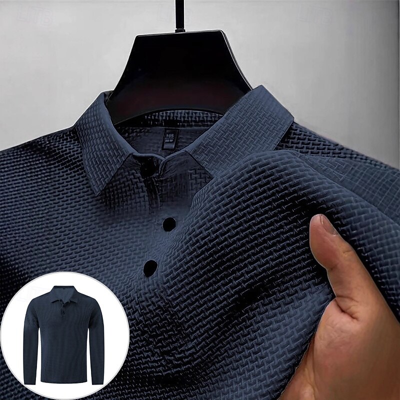 Men's Golf Shirt Golf Polos Shirts Work Casual Lapel Long Sleeve Basic Modern Plain Jacquard Buttons Spring Fall Regular Fit Black White Wine Dark Navy Blue Green Golf Shirt2