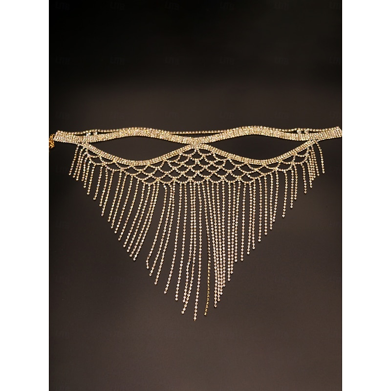 Women's Gold Tassel Masquerade Mask Headpiece - Elegant Crystal Fringe Face Accessory for Costume Ball and Party4