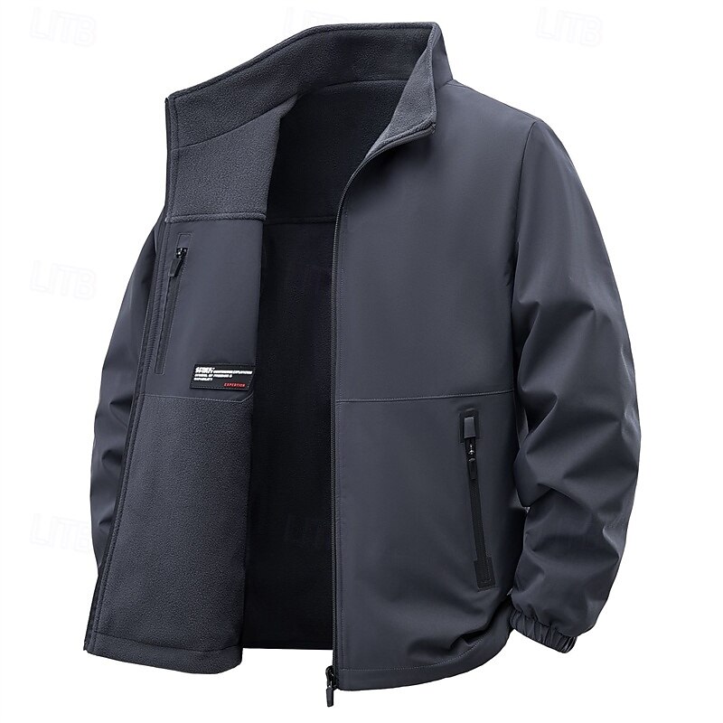 Men's Outdoor Jacket Raincoat Hiking Jacket Daily Hiking Windproof Rainproof Pocket Fall Winter Plain Fashion Classic Stand Collar Regular Black Orange Army Green Gray Jacket3