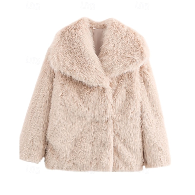 Women's Faux Fur Coat Warm Comfortable Furs & Leathers Casual Plain Street Casual Holiday Going out Short Regular Turndown Regular Fit Long Sleeve Outerwear Apricot Fall Winter4