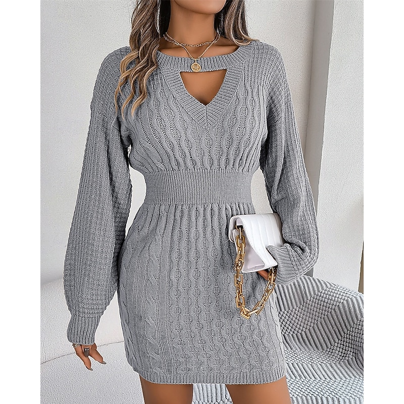 Women's Mini Dress Sweater Dress Casual Dress Elegant Fashion Modern Outdoor Daily Going out Regular Fit Plain Long Sleeve Crew Neck Yellow Red Grey Spring Autumn2