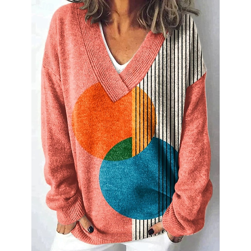 Women's Cardigan Daily Casual Graphic Geometric Polka Dot Ribbed V Neck Buttons Print Long Sleeve Regular Tops Knit Outdoor Weekend Black Pink Fall Winter2