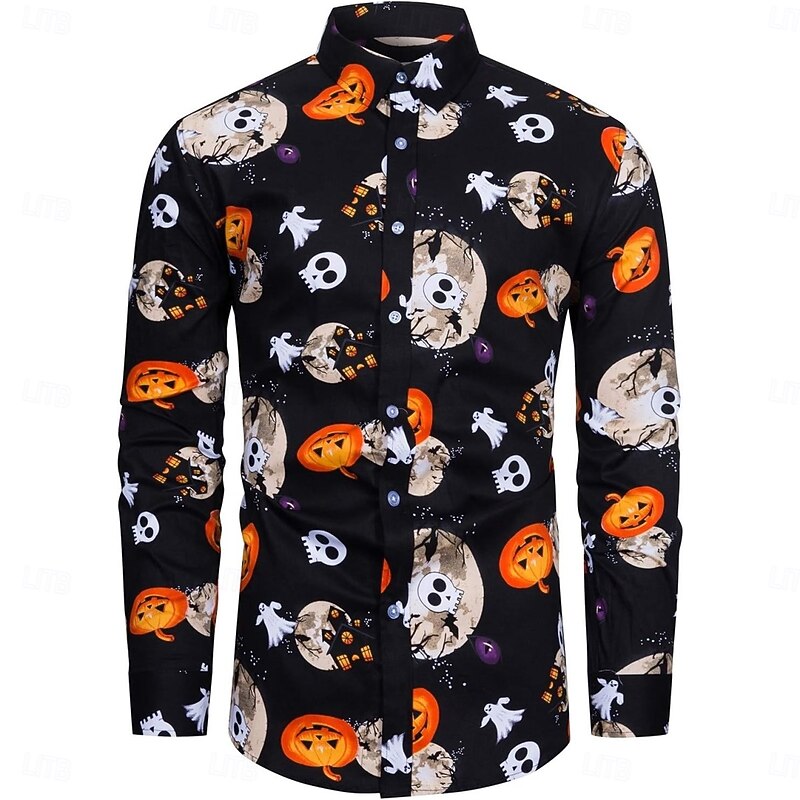 Halloween Skeleton Skull Pumpkin Blouse / Shirt Button Down Shirt Print For Men's Adults' Halloween Carnival Masquerade 3D Print Party Halloween3