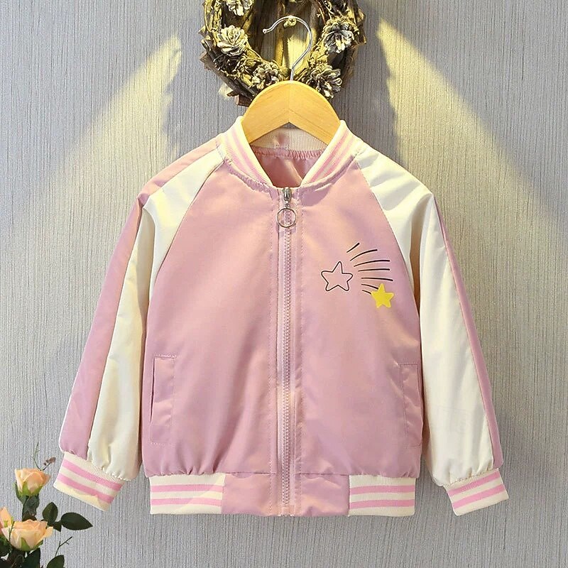 Kids Girls' Baseball Jacket Graphic Sports Zipper Comfort Soft School Cotton Coat Outerwear 4 years+ Spring Pink Blue2