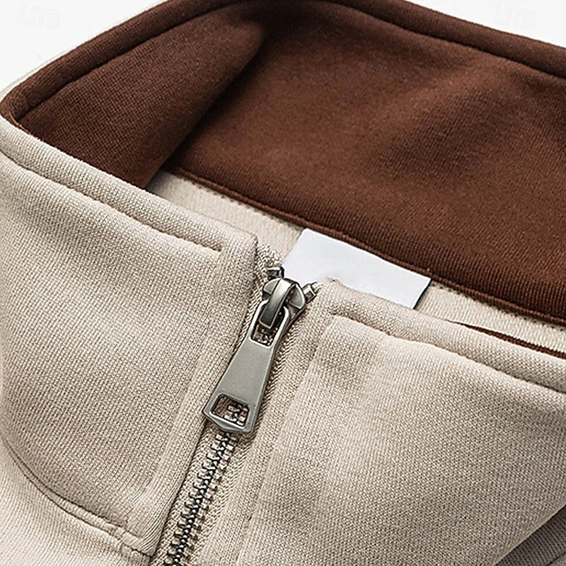 Men's Sweatshirt Quarter Zip Sweatshirt Apricot Black Navy Blue Light Grey Half Zip Plain Sports & Outdoor Daily Holiday Cotton Streetwear Basic Casual Spring Fall Clothing Apparel Hoodies3