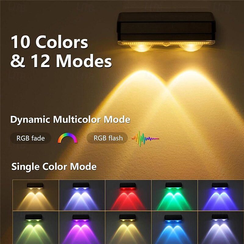 Led Solar Wall Lights Trail Lights Fence Lights Fence Lights Stage Lights Rainbow Fixed Color Multi-Mode Ambient Lights  1PC4
