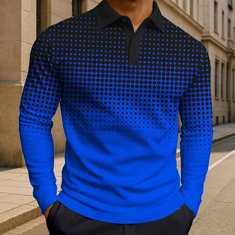Men's Polka Dot Geometic Polo Long Sleeve Polo Shirts Lapel Casual Athleisure Daily Wear 3D Print Buttons Spring Fall Winter Blue Purple Green2