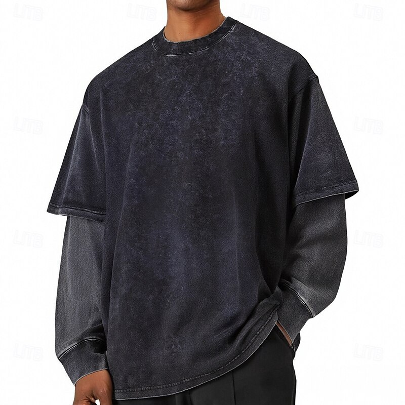 Men's T Shirt Tee Tee Top Long Sleeve Shirt Long Sleeve Crew Neck Spring Fall Plain Fashion Designer Basic Patchwork Vacation Street Going out Black Top Tee for Men